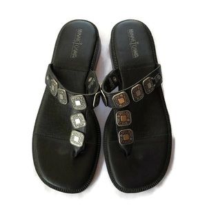 Minnetonka Sandals Slides BLACK Silver Details 9